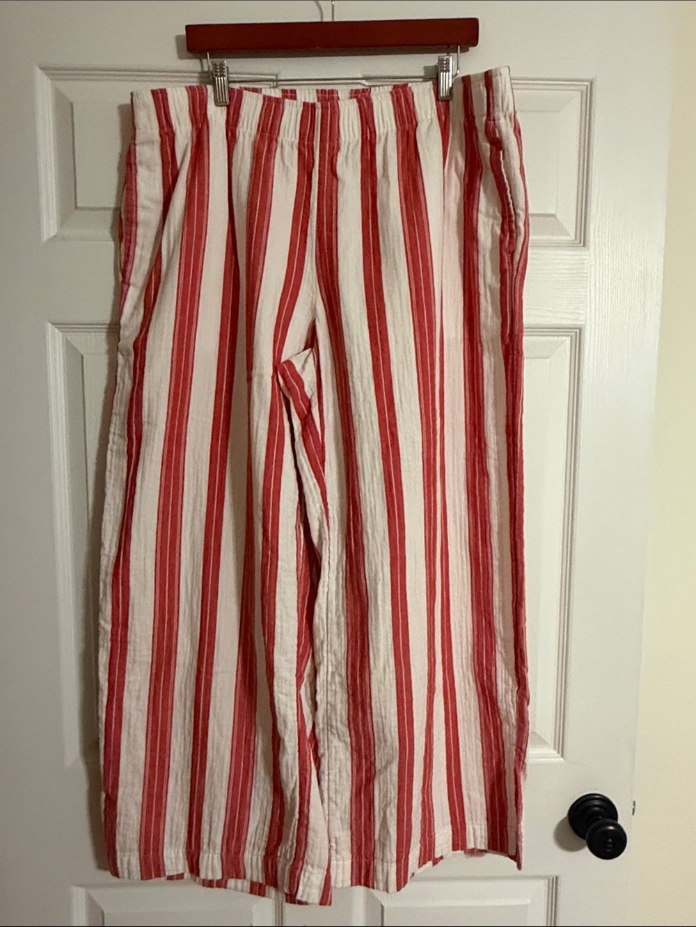 Old Navy Womens Red White Vertical Striped Cotton Wide Leg Pants